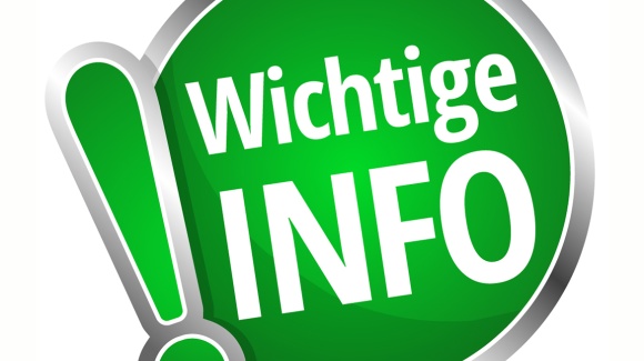 Auf dem Bild sieht man einen grünen Kreis mit dem Text "Wichtige Info", angrenzend am Kreis ist ein grünes Rufzeichen